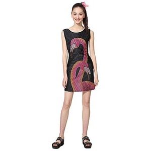 Desigual Women's Flamingo Print Sleeveless Mini Dress Black XL
